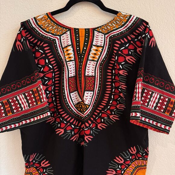 African Dashiki Traditional Boohoo Dressy Shirt Top Black Multicolor 48" Chest‎ - Picture 4 of 8